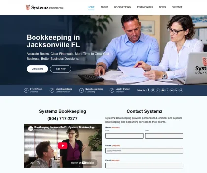Bookkeeping services website design featuring business bookkeeping, financial recordkeeping, and professional accounting support information.