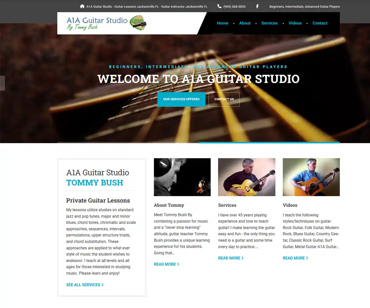 Guitar Instructor Website Design Jacksonville, FL | Kelly Advantage Jacksonville, FL guitar instructor website design showcasing guitar lessons, private music instruction, and educational programs.