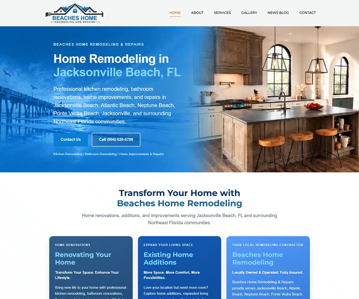 Kitchen Remodeling Contractor Website Design | Kelly Advantage Kitchen remodeling contractor website design featuring renovated kitchens, cabinetry, countertops, and home remodeling services.