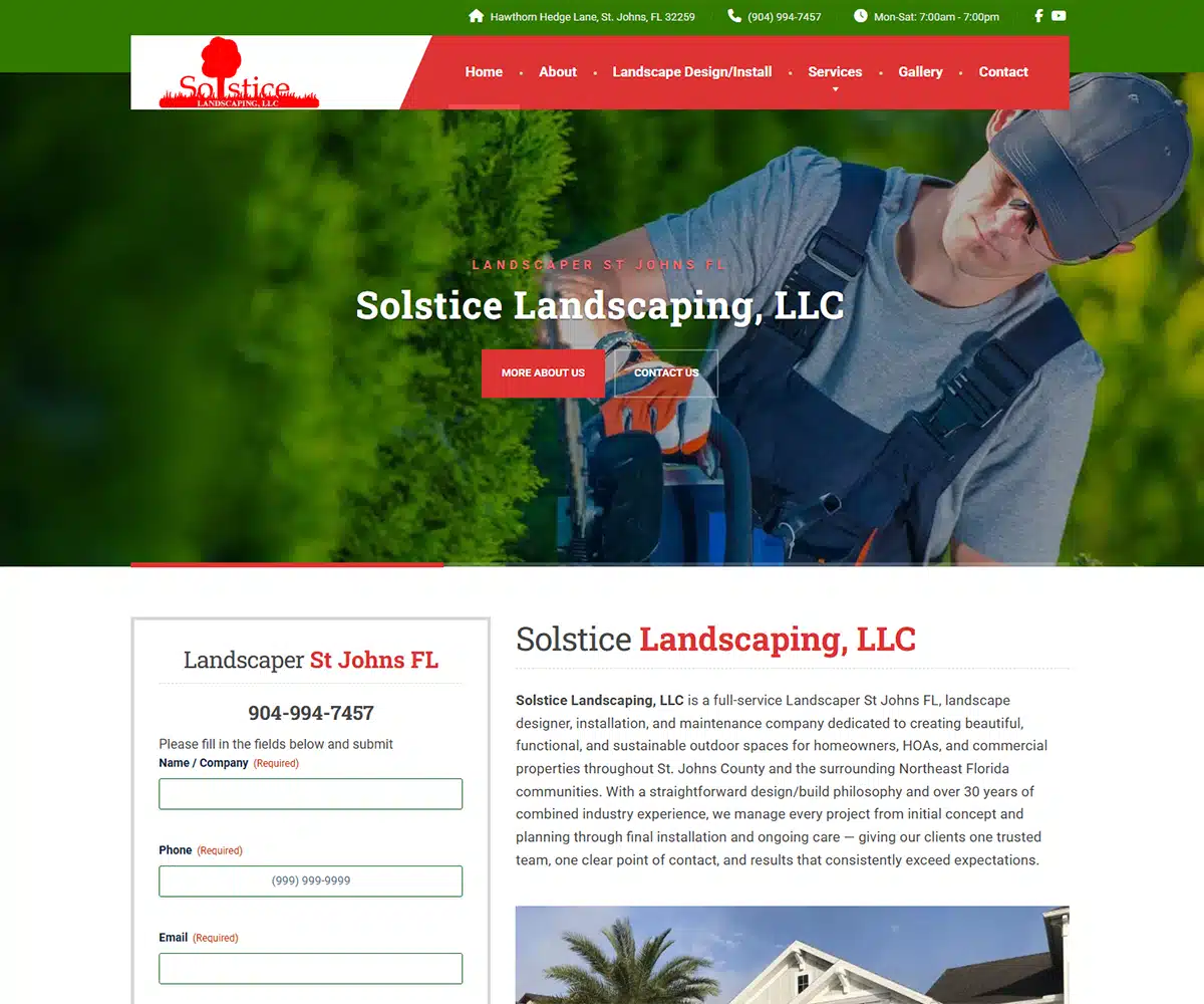 Landscaping Contractor Web Design Jacksonville, FL | Kelly Advantage Solstice Landscaping St. Johns FL website by Kelly Advantage