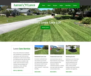 Lawn care service website design showcasing professional lawn maintenance, property care, and landscaping services.