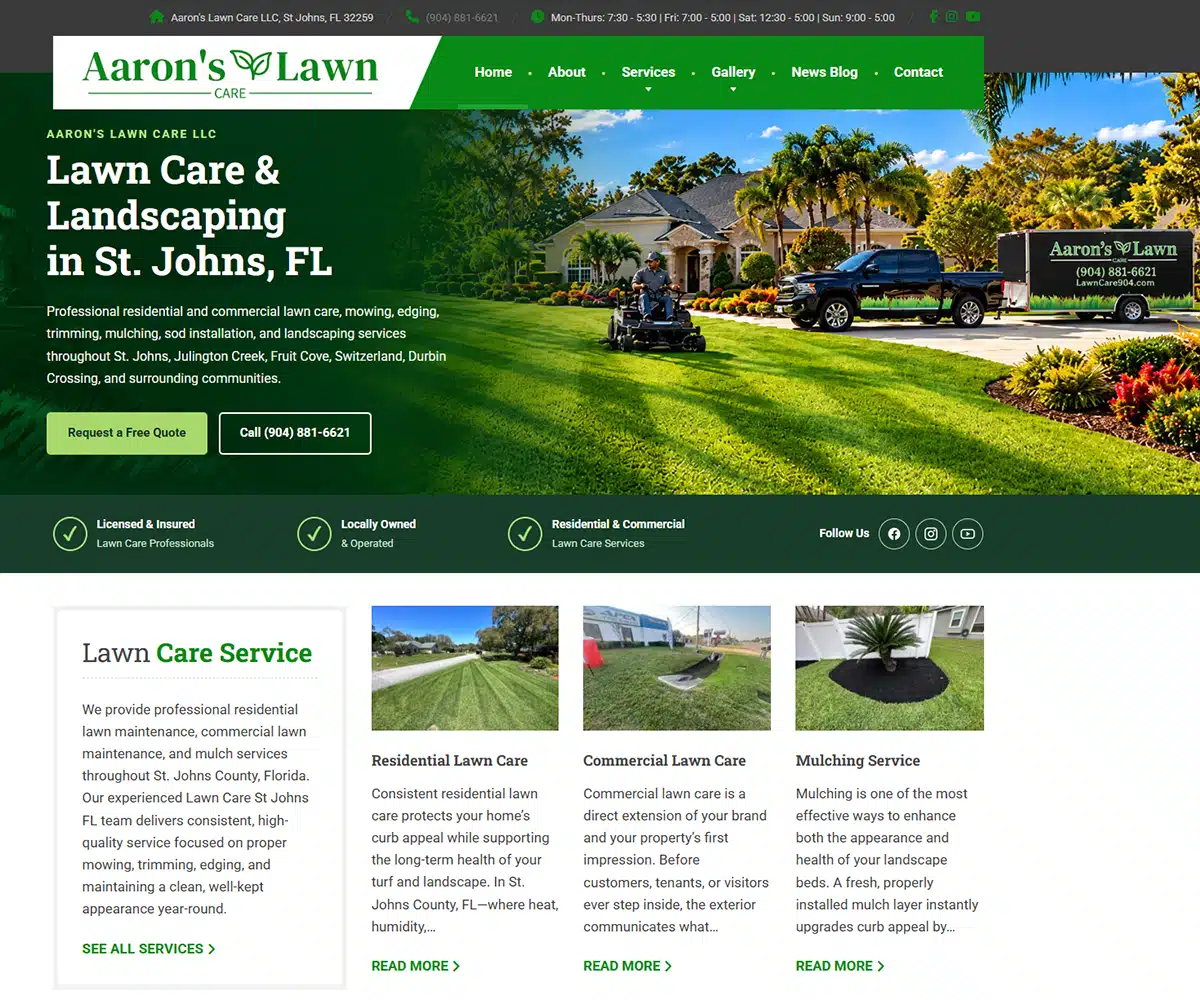 Lawn Care Service Website Design & SEO | Kelly Advantage Lawn care service website design showcasing professional lawn maintenance, property care, and landscaping services.