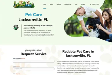 Dog Walking Website Designer Jacksonville FL | Kelly Advantage Lucky Dog Pet Care Jacksonville FL website by Kelly Advantage