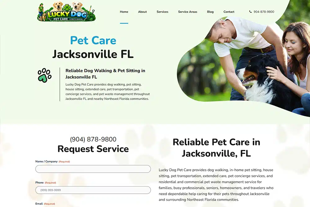 Dog Walking Website Designer Jacksonville FL | Kelly Advantage Lucky Dog Pet Care Jacksonville FL website by Kelly Advantage