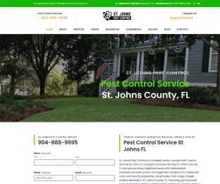 Jacksonville, FL pest control website design showcasing residential pest control, termite treatments, and extermination services.