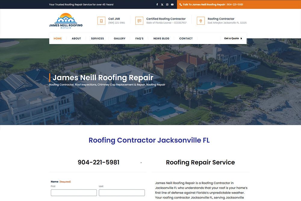 Roofing repair contractor website designer Jacksonville FL for roof repair companies