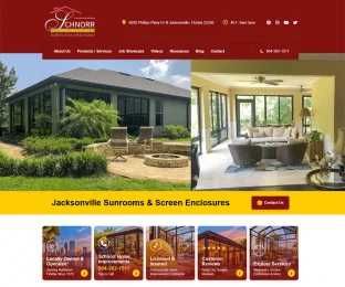 Schnorr Home Improvements website design showcasing sunrooms, screen enclosures, and home improvement services in Jacksonville, FL.